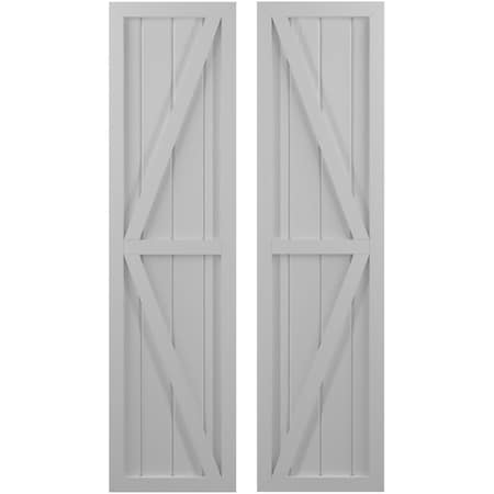 Americraft 4-Board Wood 2 Equal Panel Frmd Board-n-Batten Shutters W/ Dubl Z-Bar, ARW102BF414X79PRH